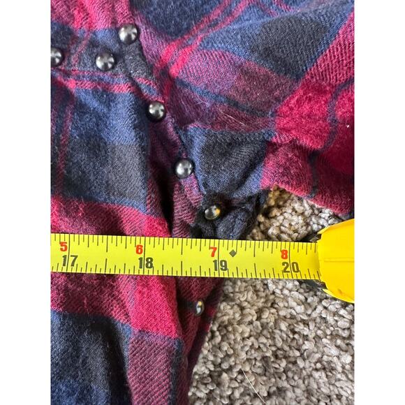 RAILS M Navy Blue Red Plaid Rex Studded Flannel Button Up Raw Hem Shirt LS E9 - Picture 7 of 8